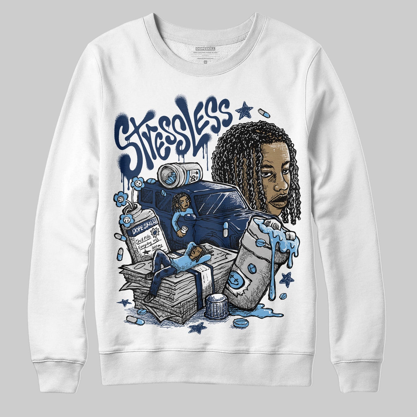 Summit White Navy 4s DopeSkill Sweatshirt Stressless Graphic