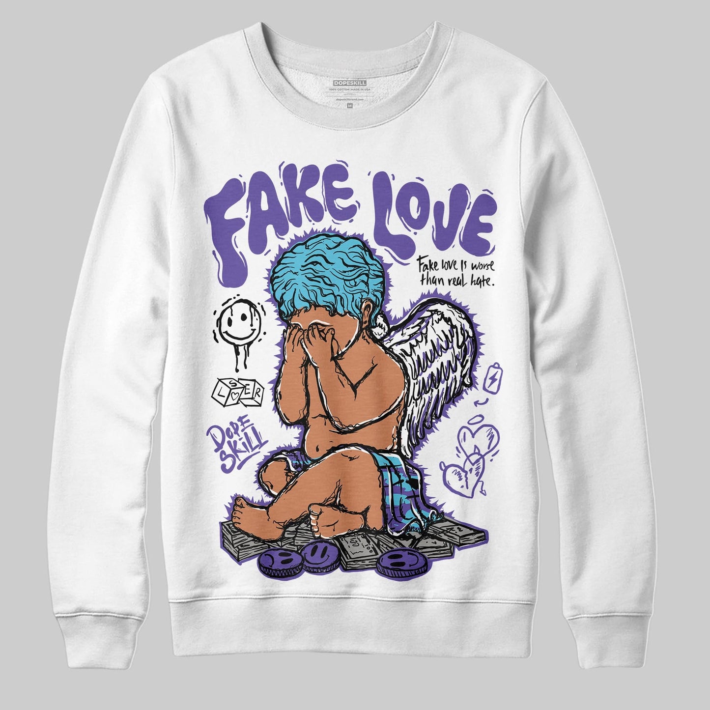 Aqua 8s DopeSkill Sweatshirt False Love Graphic