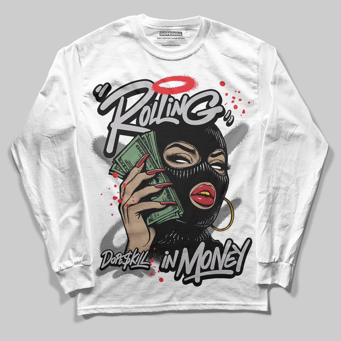 Grey Collection DopeSkill Long Sleeve T-Shirt Rolling in Money Graphic