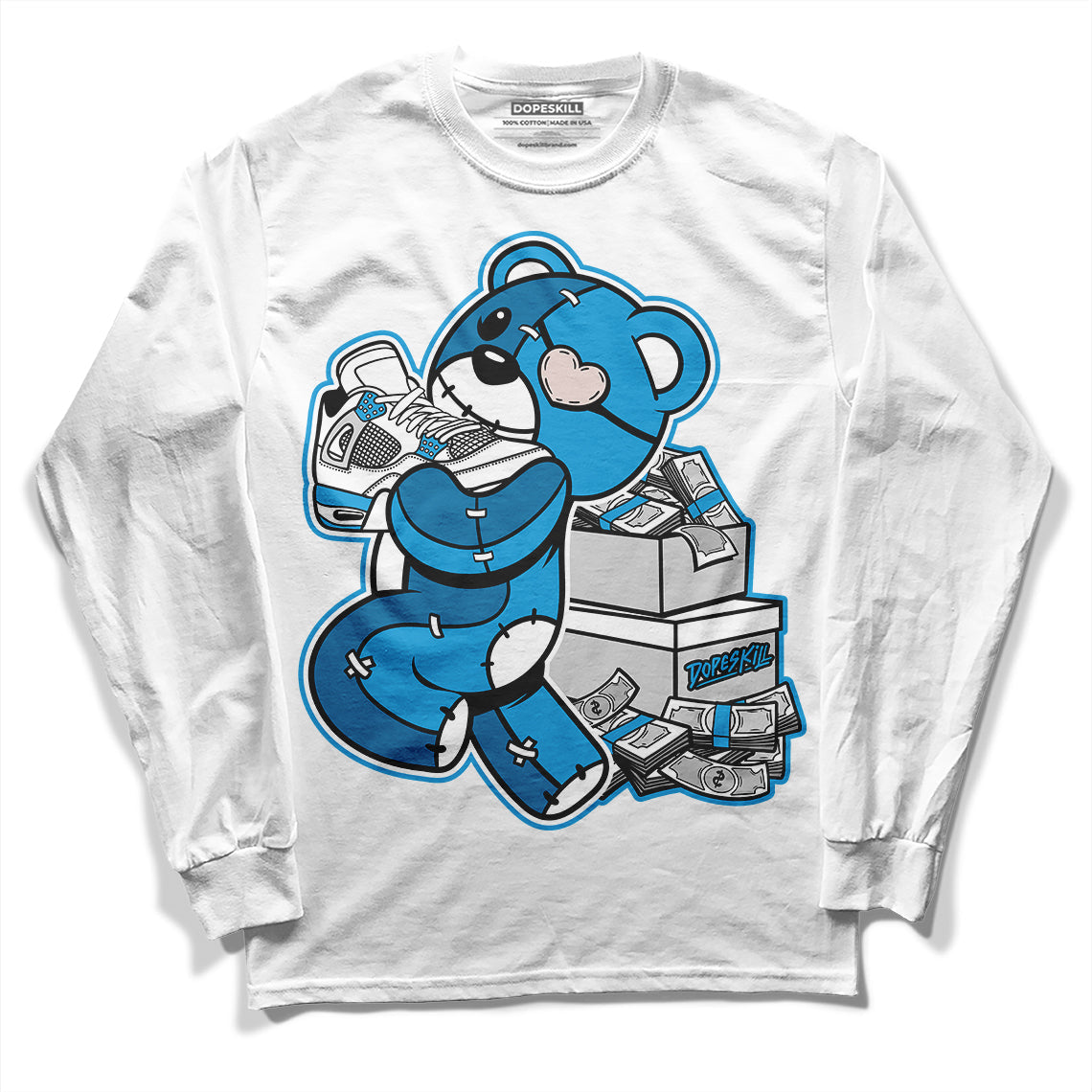 Military Blue 4s DopeSkill Long Sleeve T-Shirt Bear Steals Sneaker Graphic