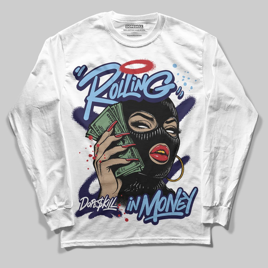University Blue Collection DopeSkill Long Sleeve T-Shirt Rolling in Money Graphic