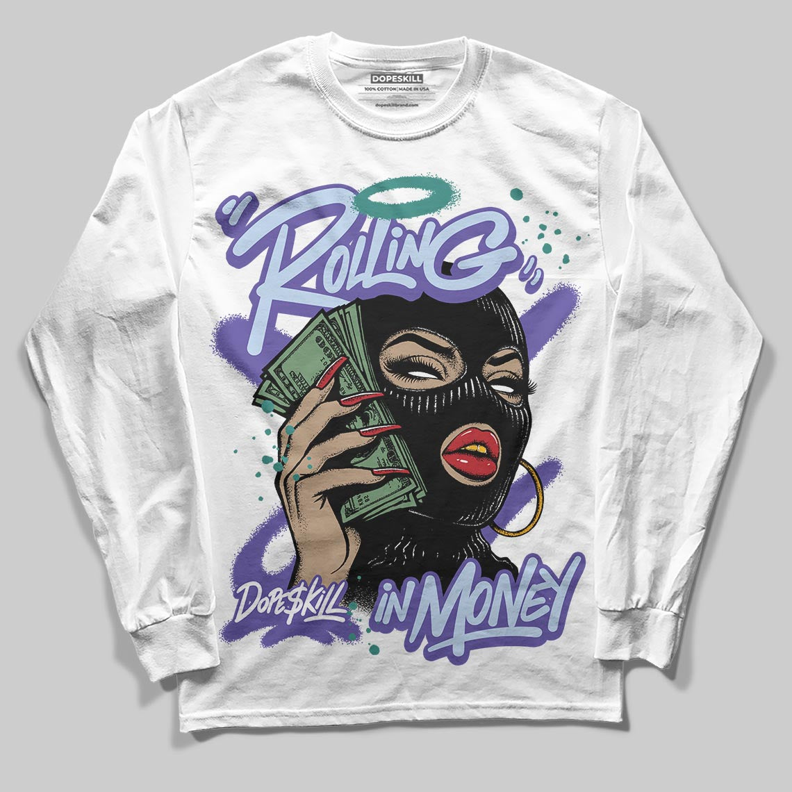 Grape 5s DopeSkill Long Sleeve T-Shirt Rolling in Money Graphic