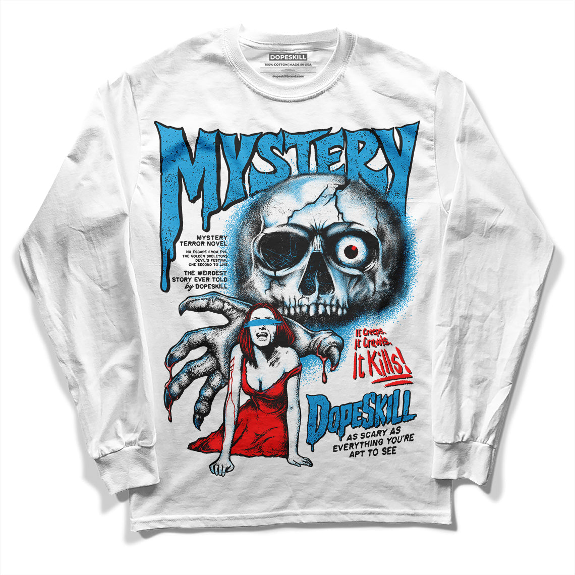 Military Blue 4s DopeSkill Long Sleeve T-Shirt Mystery Ghostly Grasp Graphic