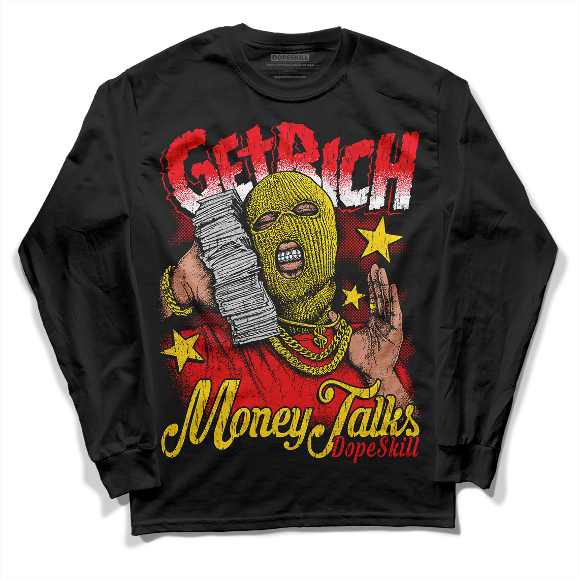 Red Thunder 4s DopeSkill Long Sleeve T-Shirt Get Rich Graphic
