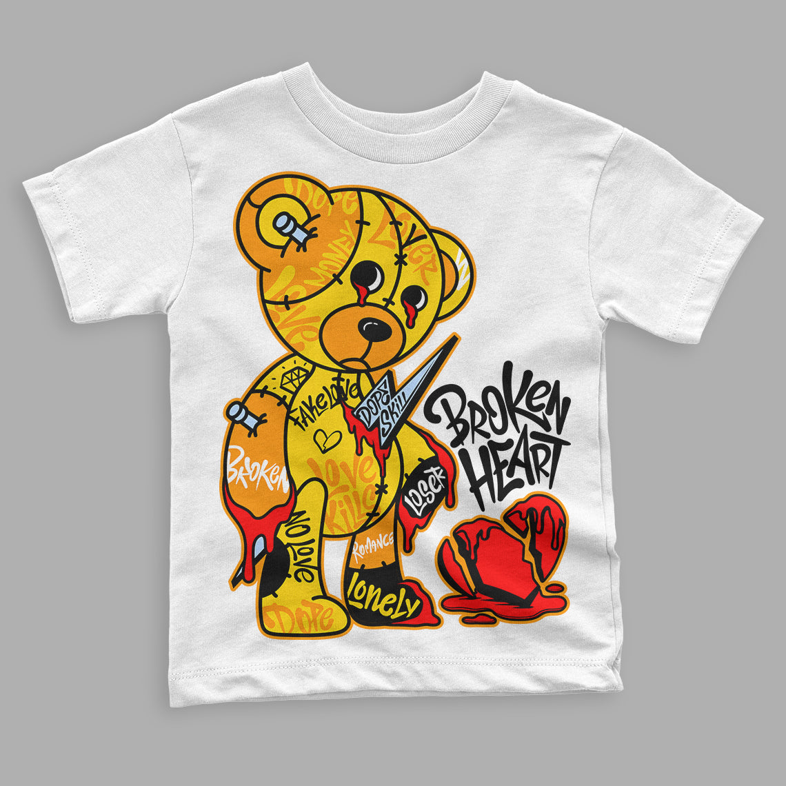Yellow Ochre 6s DopeSkill Toddler Kids T-shirt Broken Heart Graphic