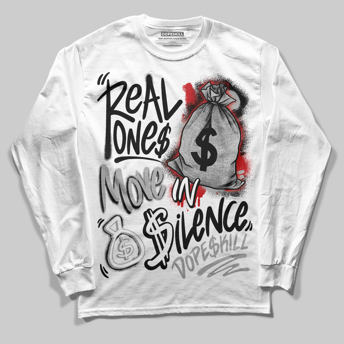 Black Cement 3s DopeSkill Long Sleeve T-Shirt Real Ones Move In Silence Graphic