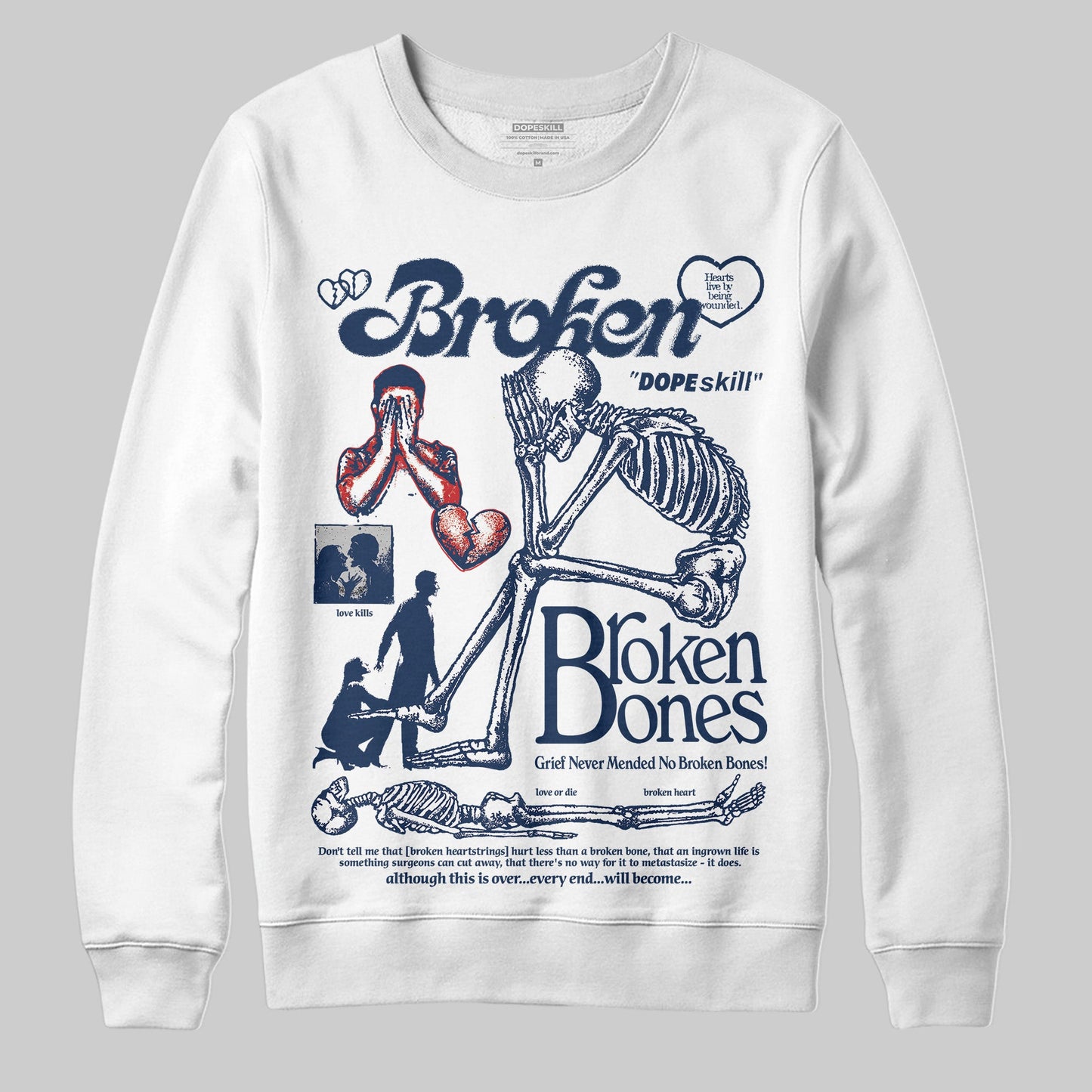 Summit White Navy 4s DopeSkill Sweatshirt Broken Bones Graphic