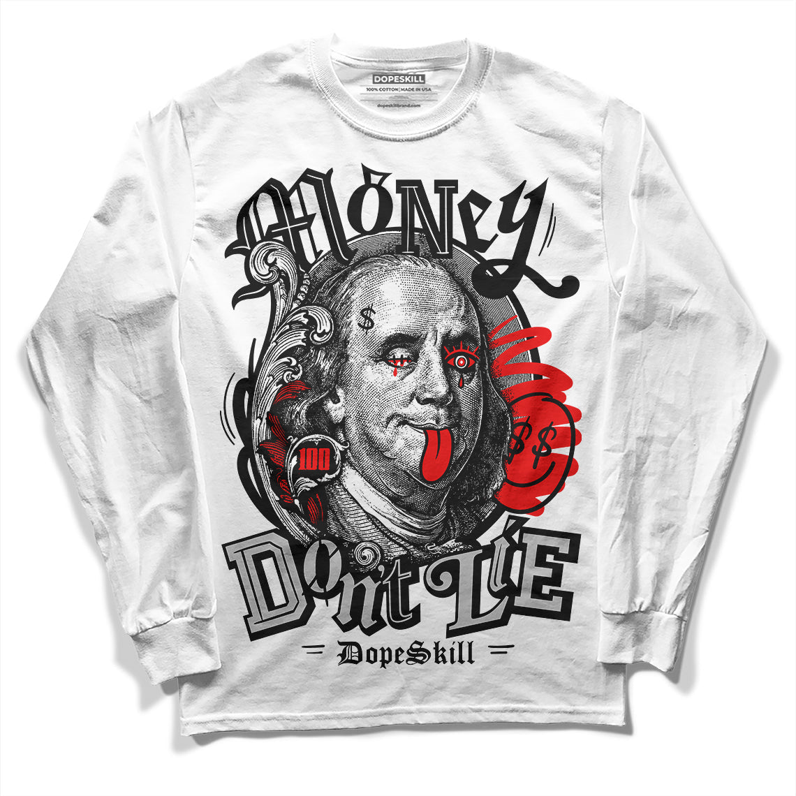 Dunk Panda White Black DopeSkill Long Sleeve T-Shirt Money Don't Lie Graphic