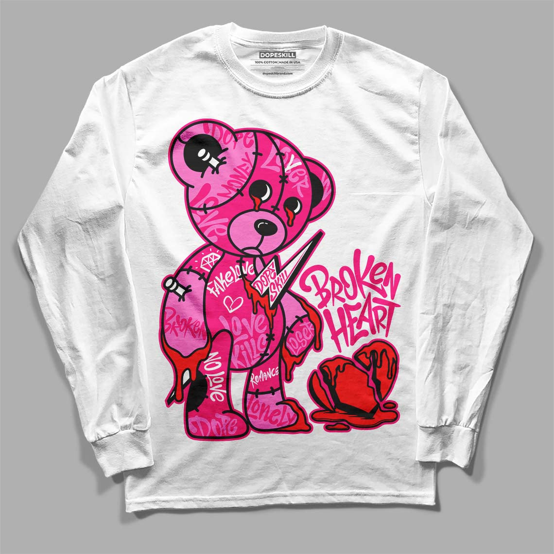 Fierce Pink 1s DopeSkill Long Sleeve T-Shirt Broken Heart Graphic