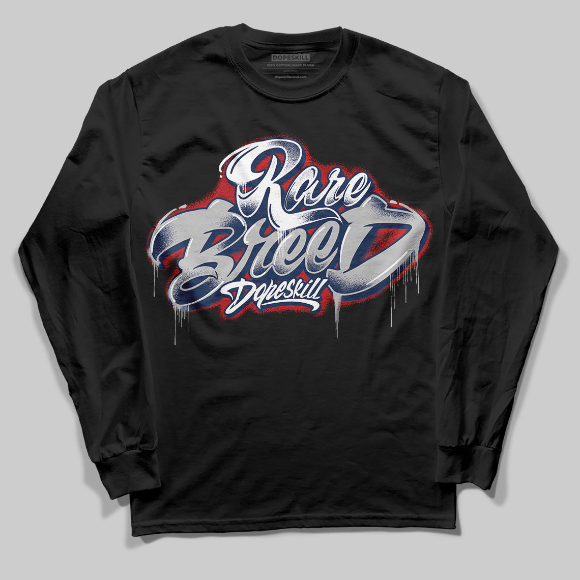 Summit White Navy 4s DopeSkill Long Sleeve T-Shirt Rare Breed Type Graphic