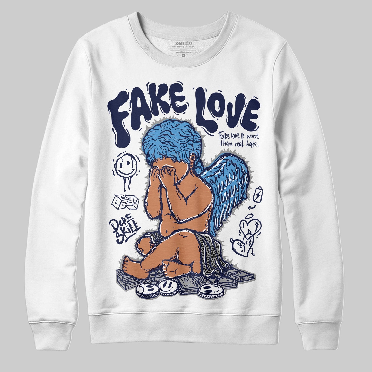 Midnight Navy 3s DopeSkill Sweatshirt False Love Graphic