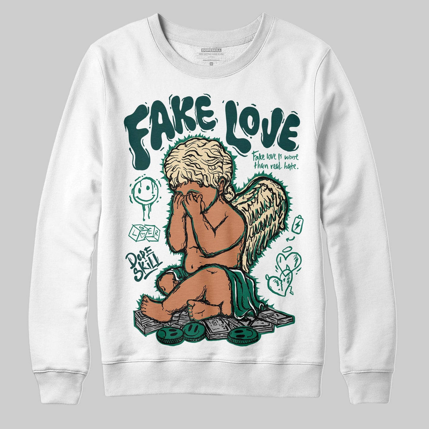 Oxidized Green 4s DopeSkill Sweatshirt False Love Graphic