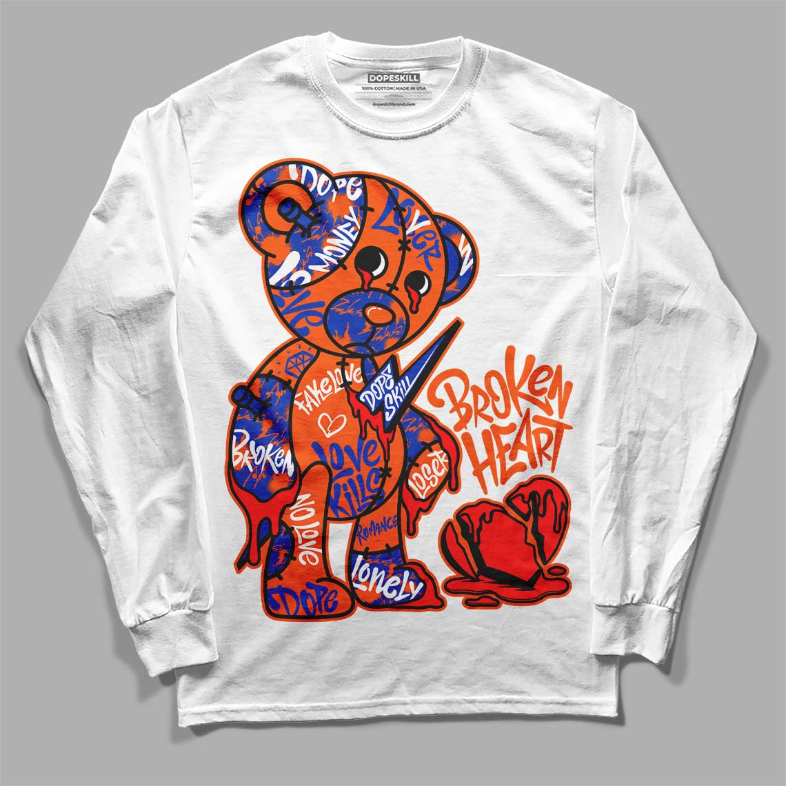 Dunk Low Futura Orange Blaze DopeSkill Long Sleeve T-Shirt Broken Heart Graphic
