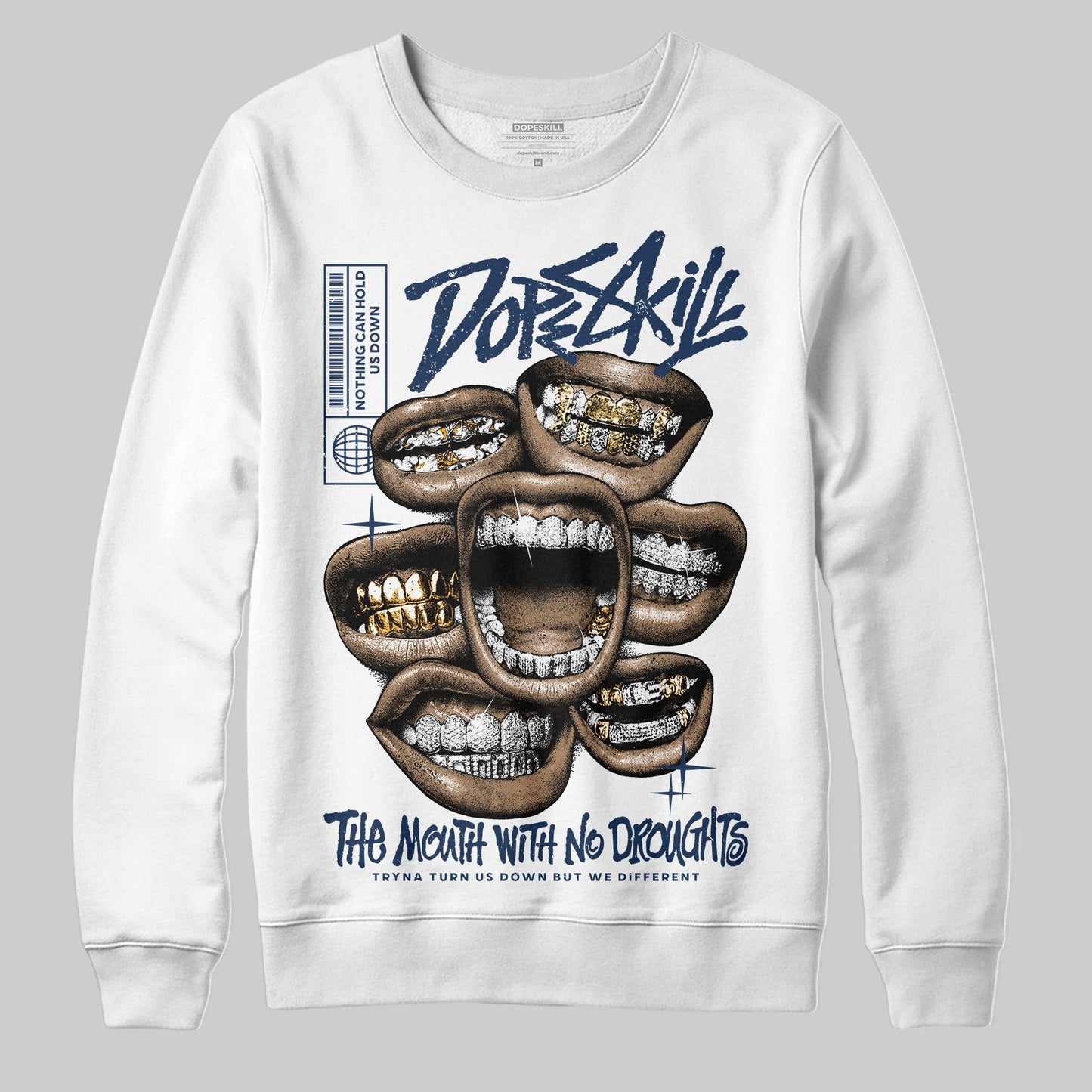 Summit White Navy 4s DopeSkill Sweatshirt The Mouth With No Droughts Graphic