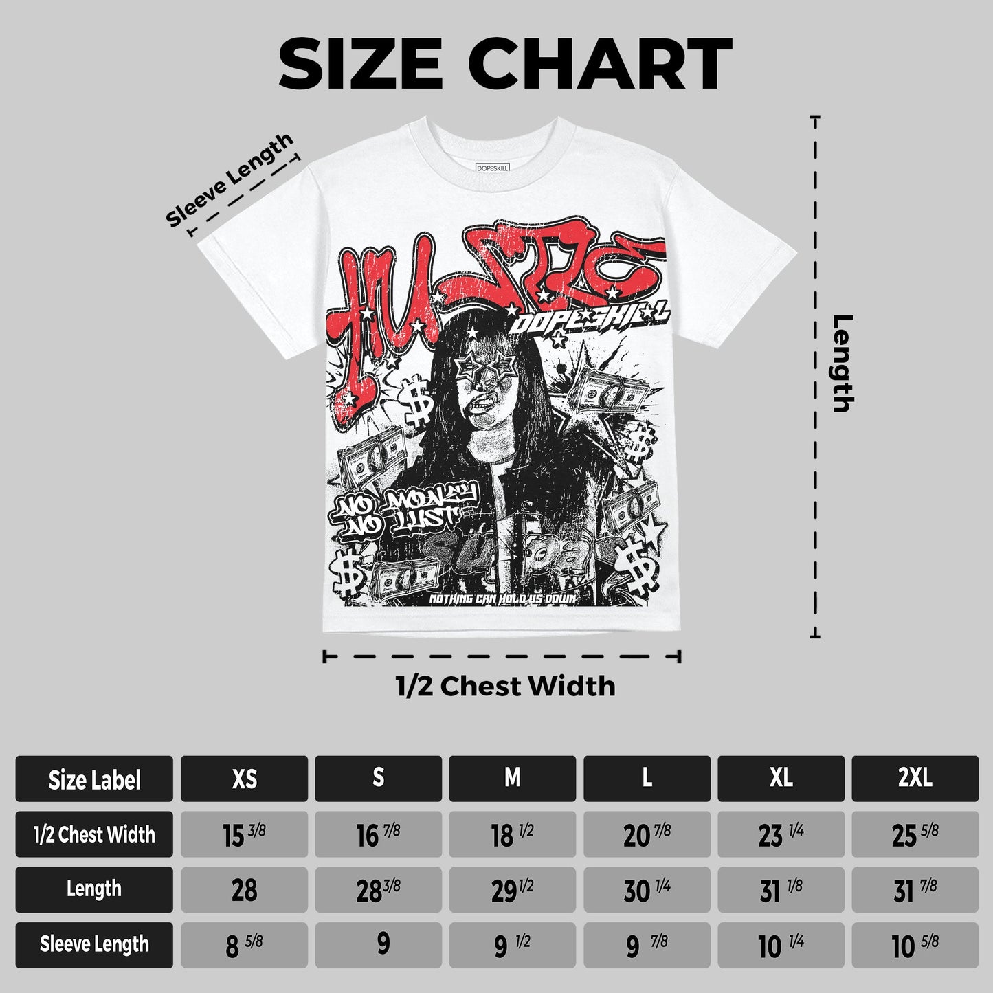 Black and White Collection DopeSkill Oversize Print T-Shirt No Money No Lust Graphic