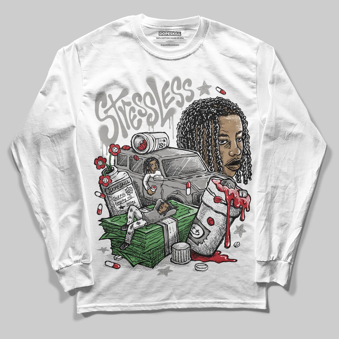 Pure Money 3s DopeSkill Long Sleeve T-Shirt Stressless Graphic