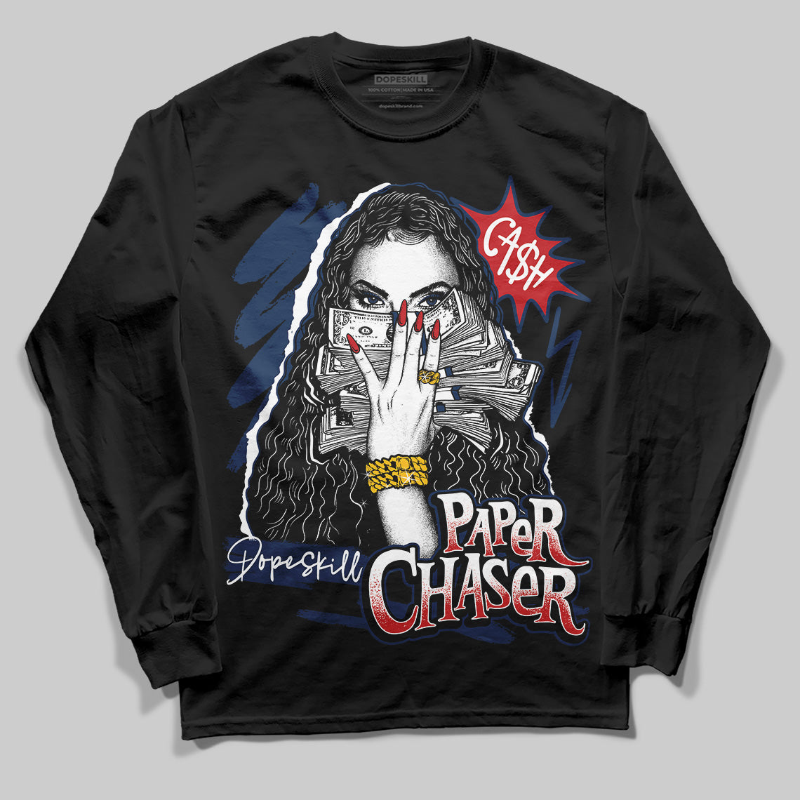 Summit White Navy 4s DopeSkill Long Sleeve T-Shirt NPC Graphic