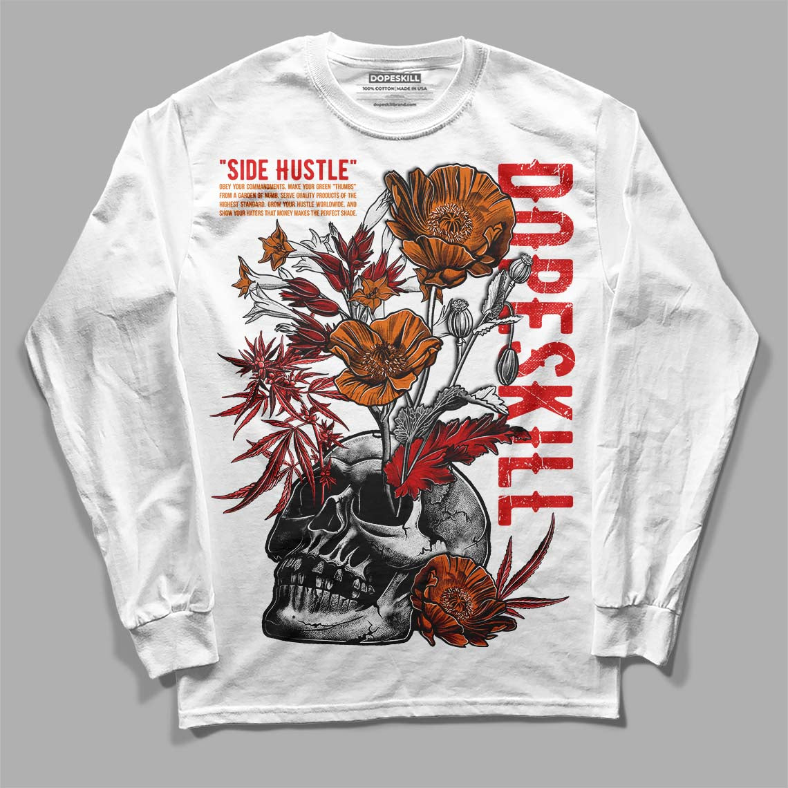 Fire Red 3s DopeSkill Long Sleeve T-Shirt Side Hustle Graphic