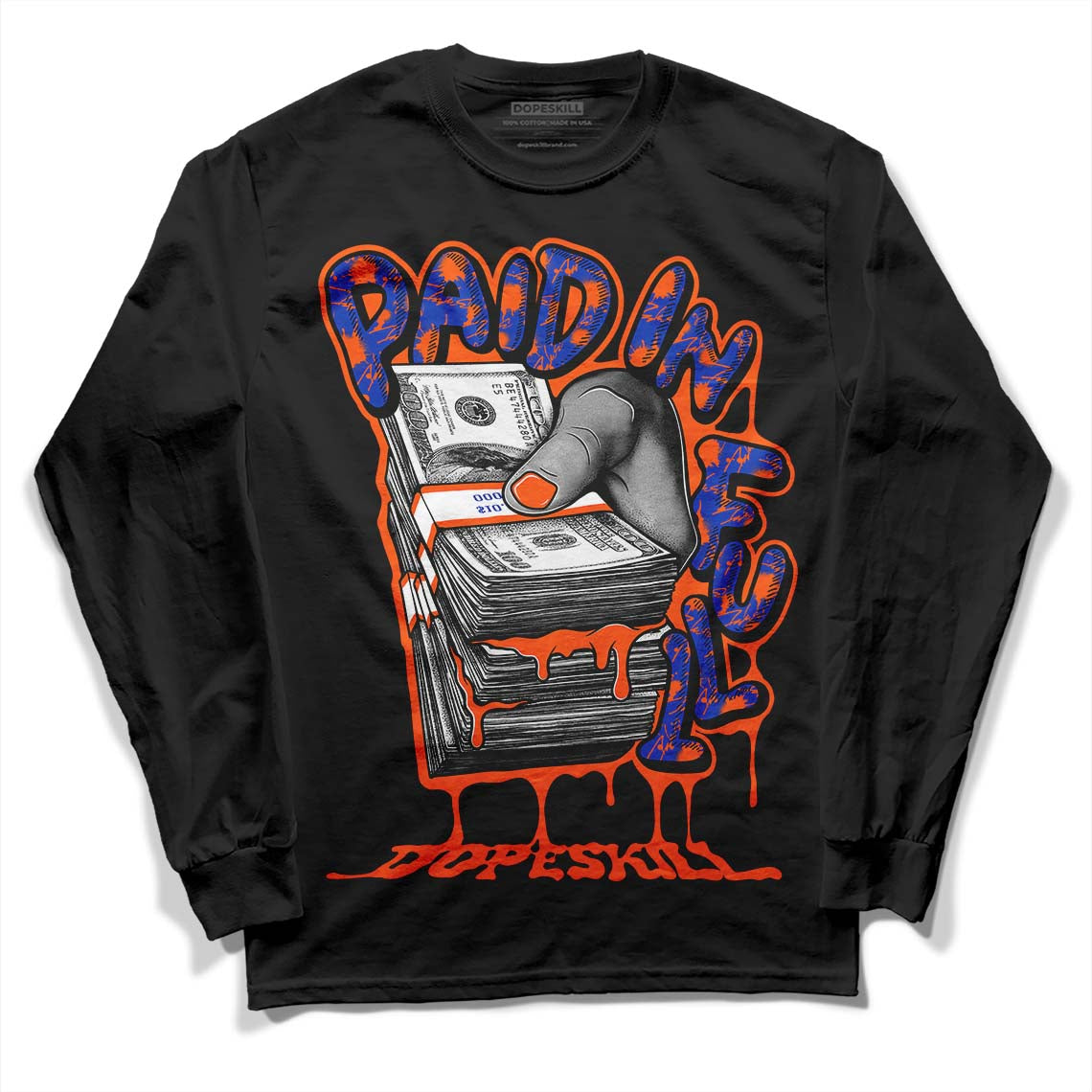 Dunk Low Futura Orange Blaze DopeSkill Long Sleeve T-Shirt Paid In Full Graphic