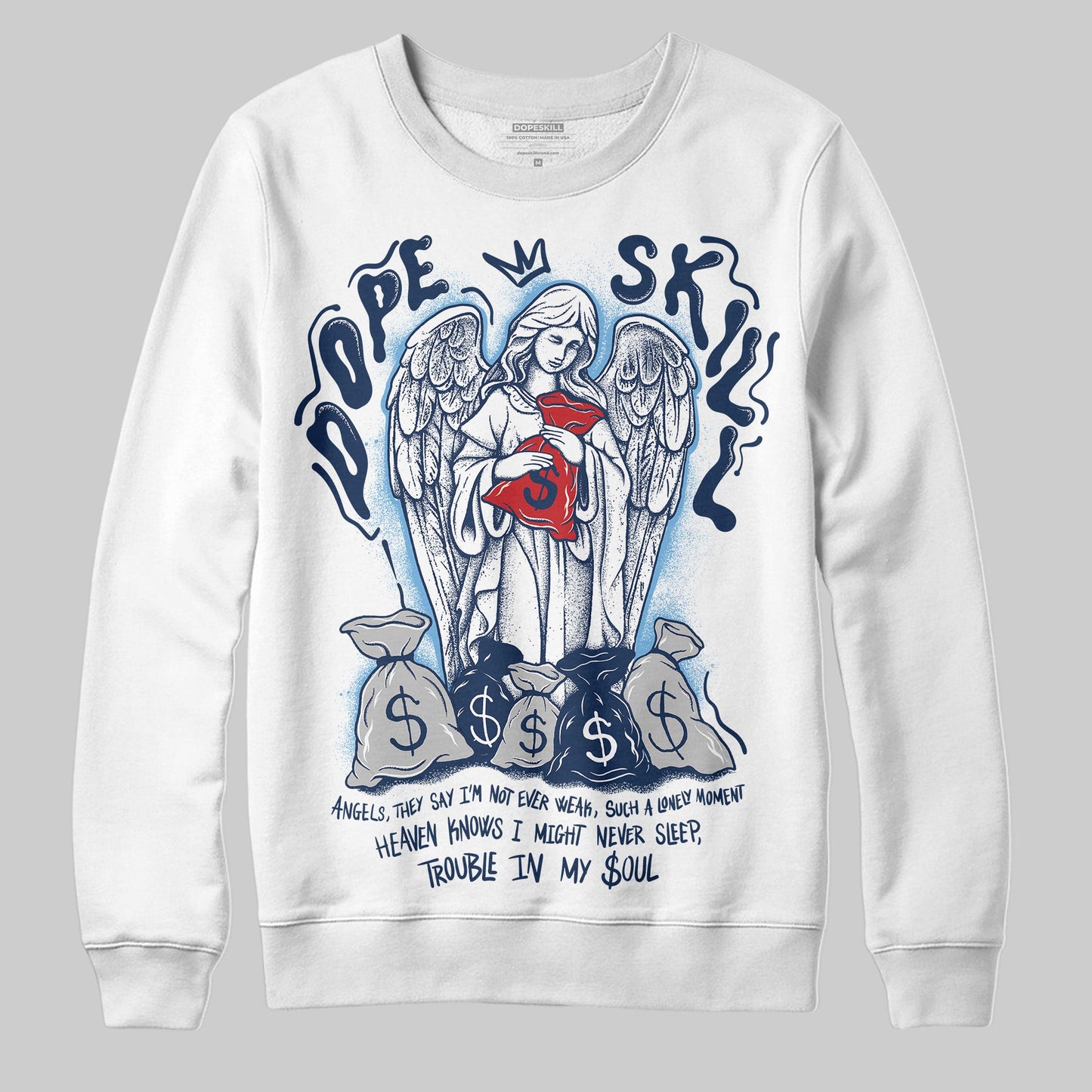 Summit White Navy 4s DopeSkill Sweatshirt Angels Graphic
