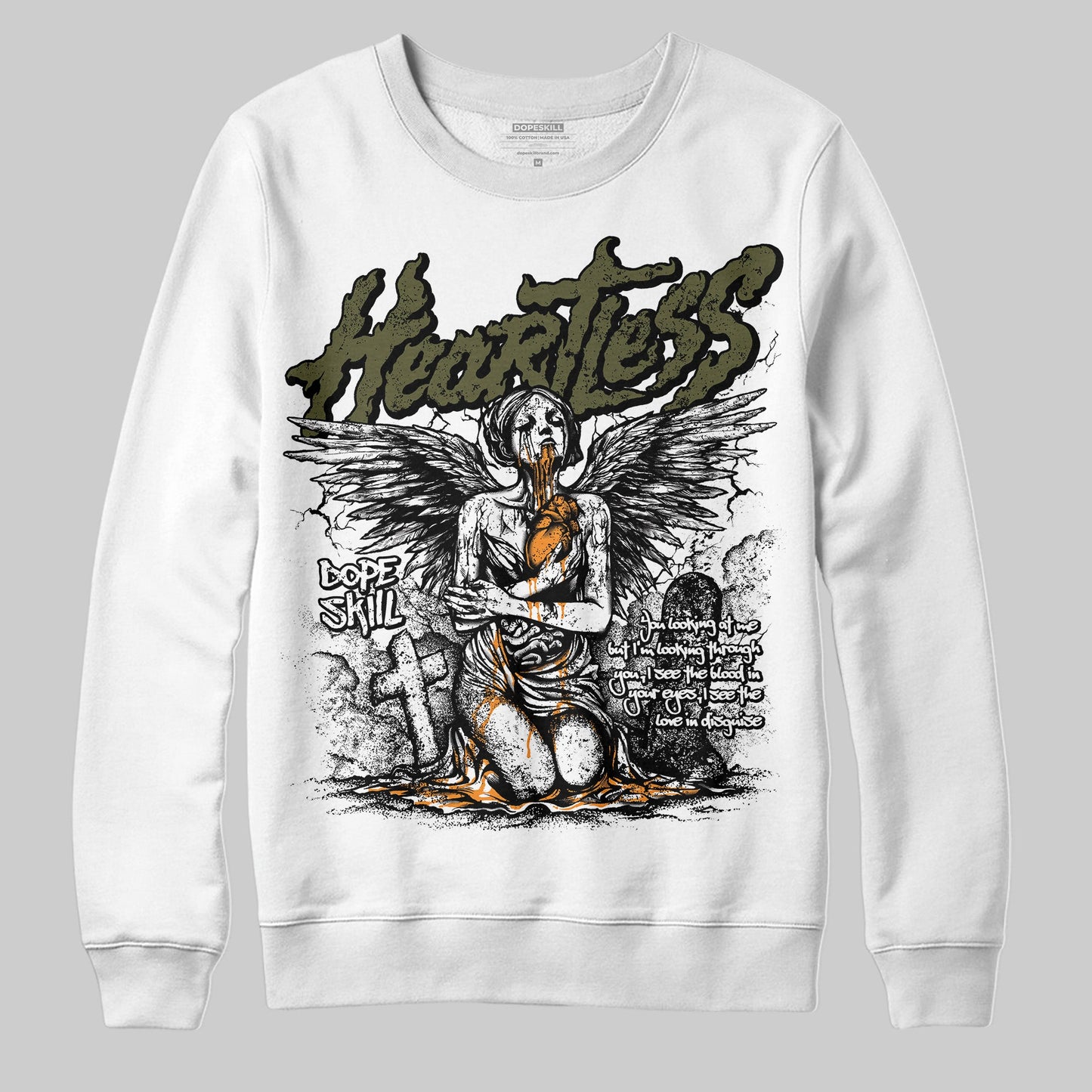 Olive 5s DopeSkill Sweatshirt Heartless Graphic