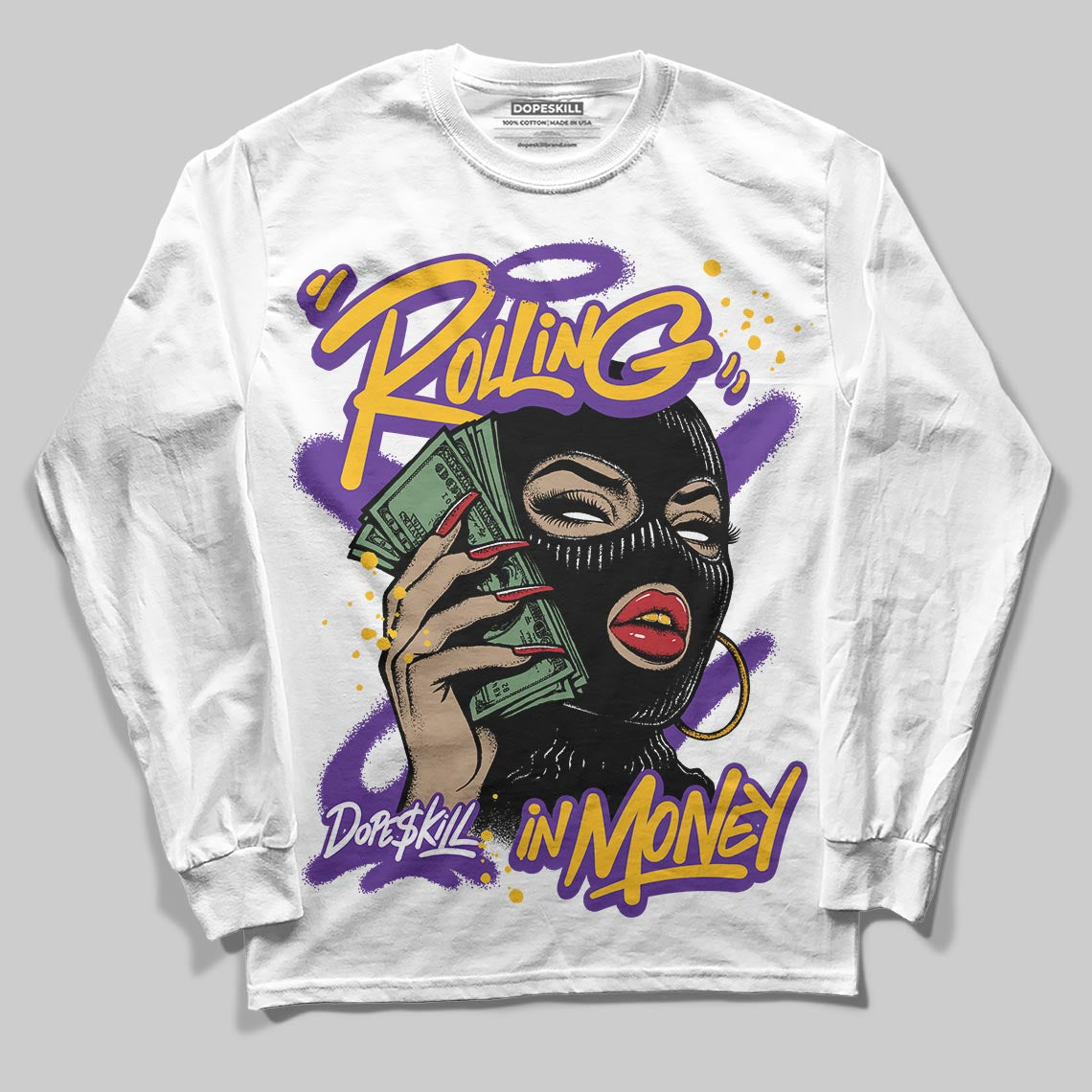 PURPLE Collection DopeSkill Long Sleeve T-Shirt Rolling in Money Graphic