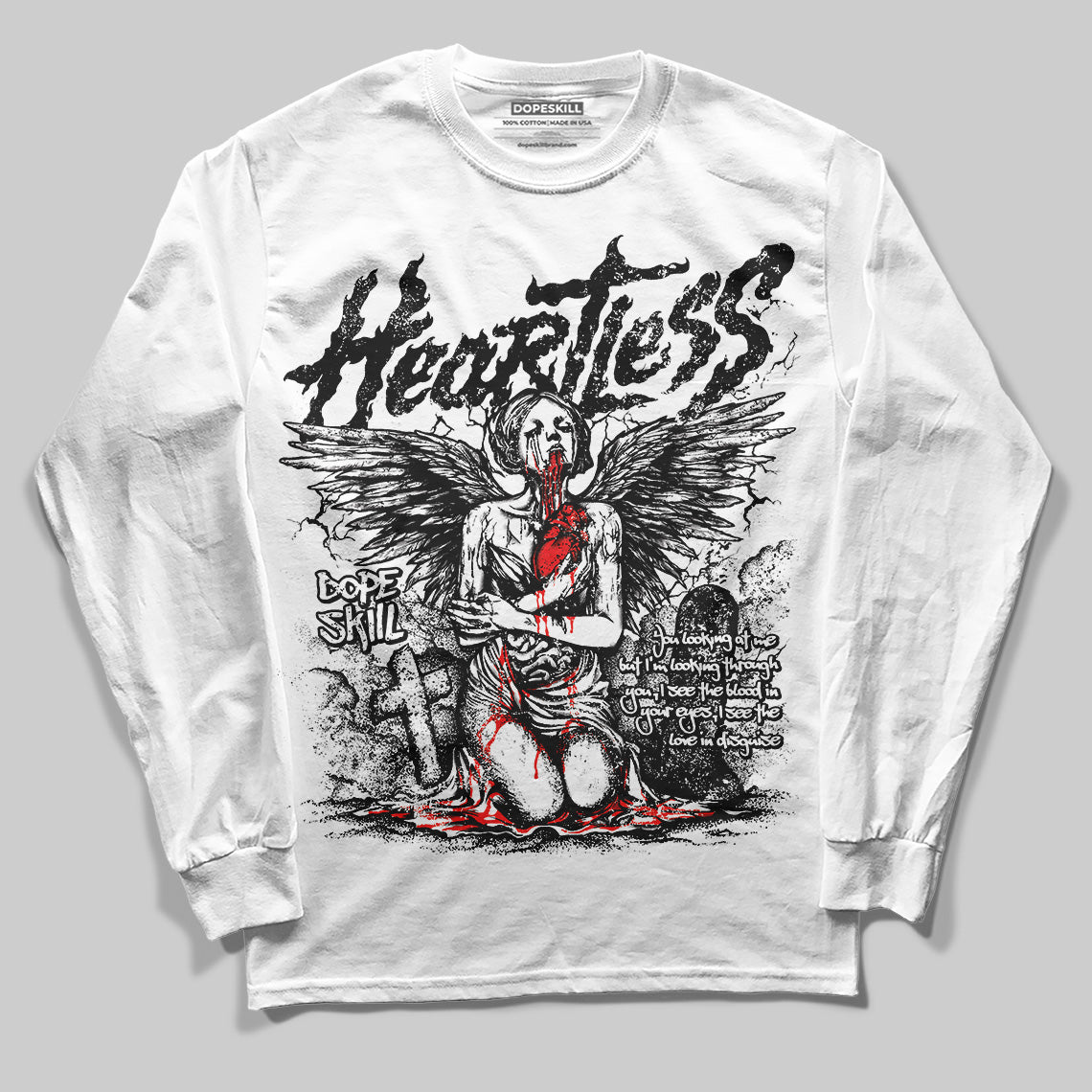 Black and White Collection DopeSkill Long Sleeve T-Shirt Heartless Graphic