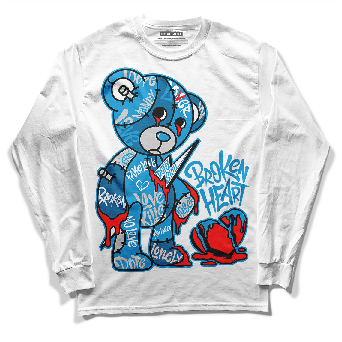 Military Blue 4s DopeSkill Long Sleeve T-Shirt Broken Heart Graphic