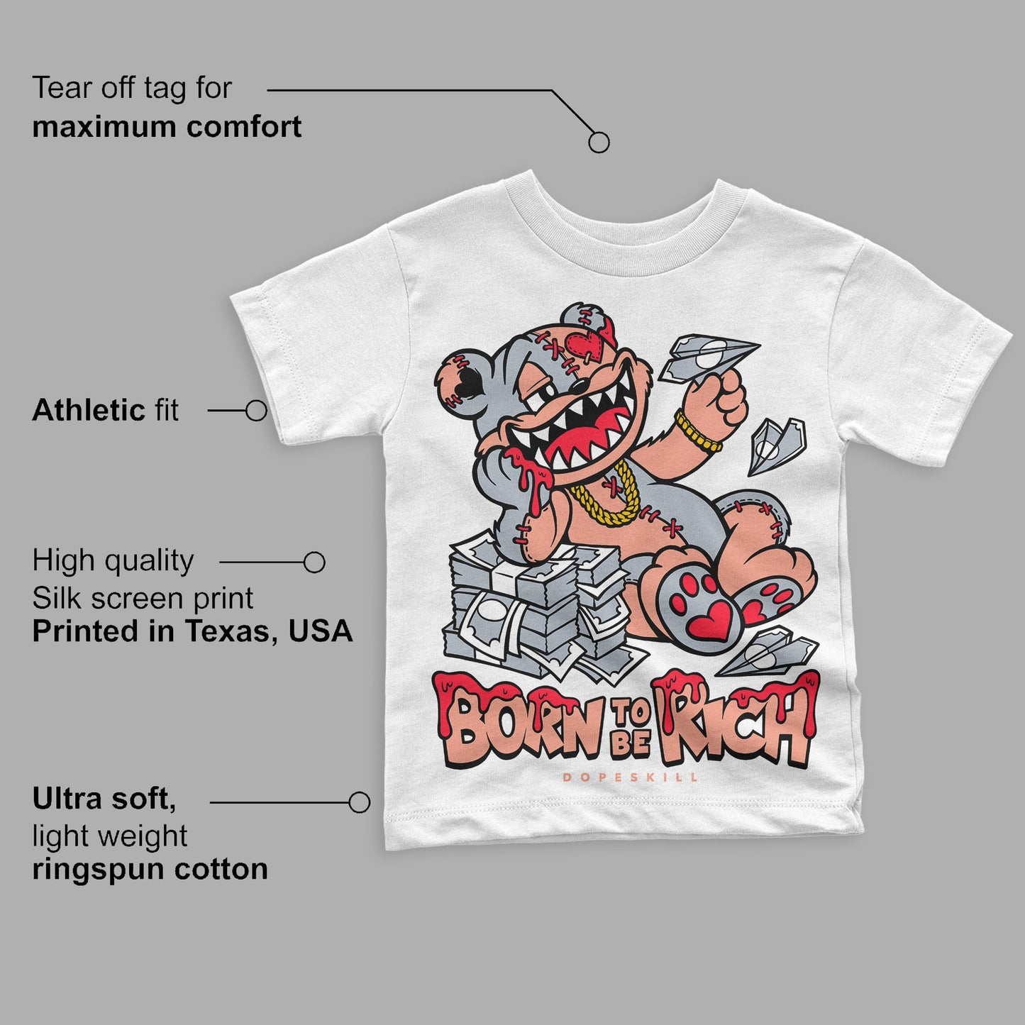 Crimson Bliss 5s DopeSkill Toddler Kids T-shirt Born To Be Rich Graphic