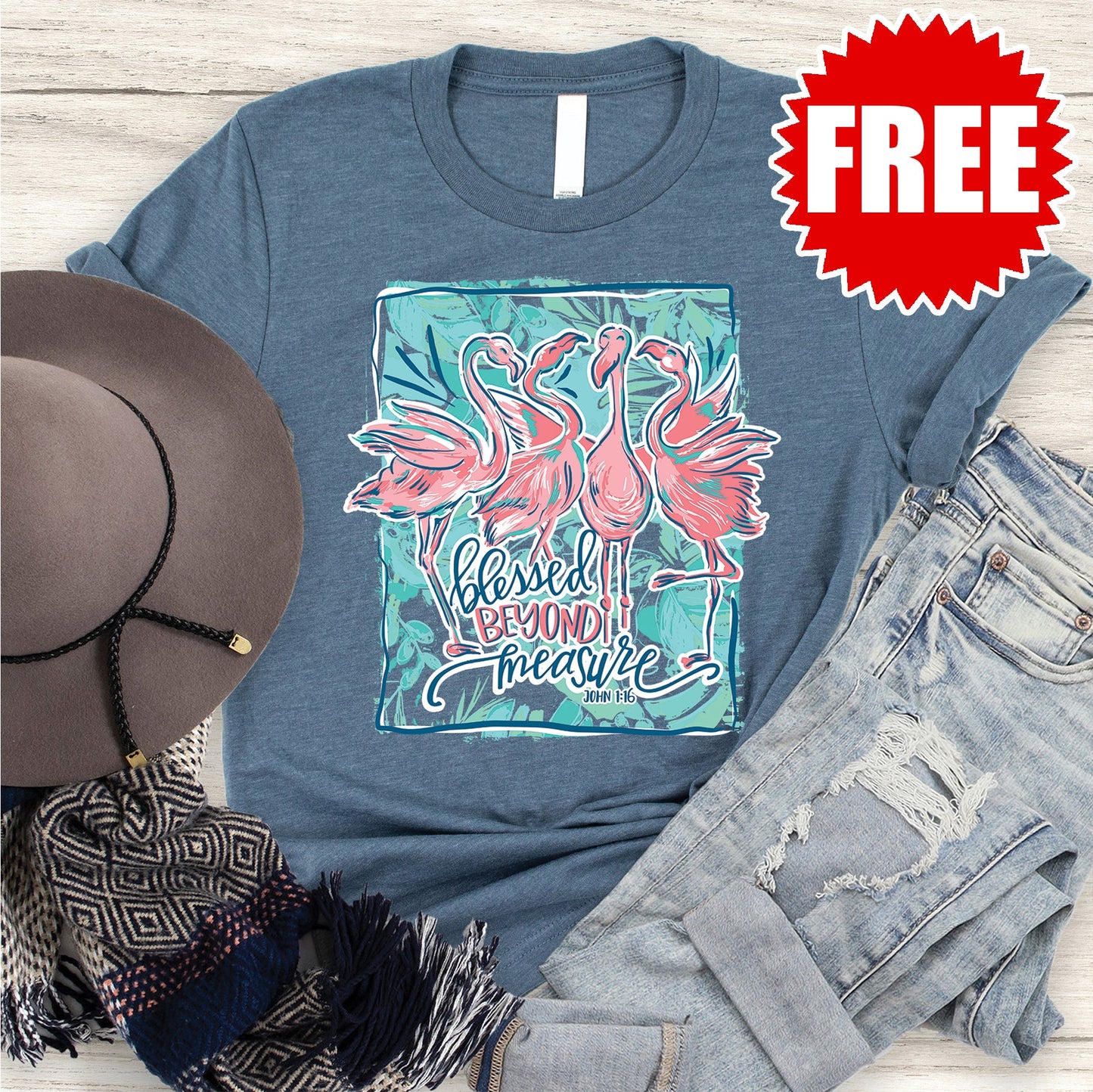 Blessed Beyond Measure Tee - Heather Slate - 0