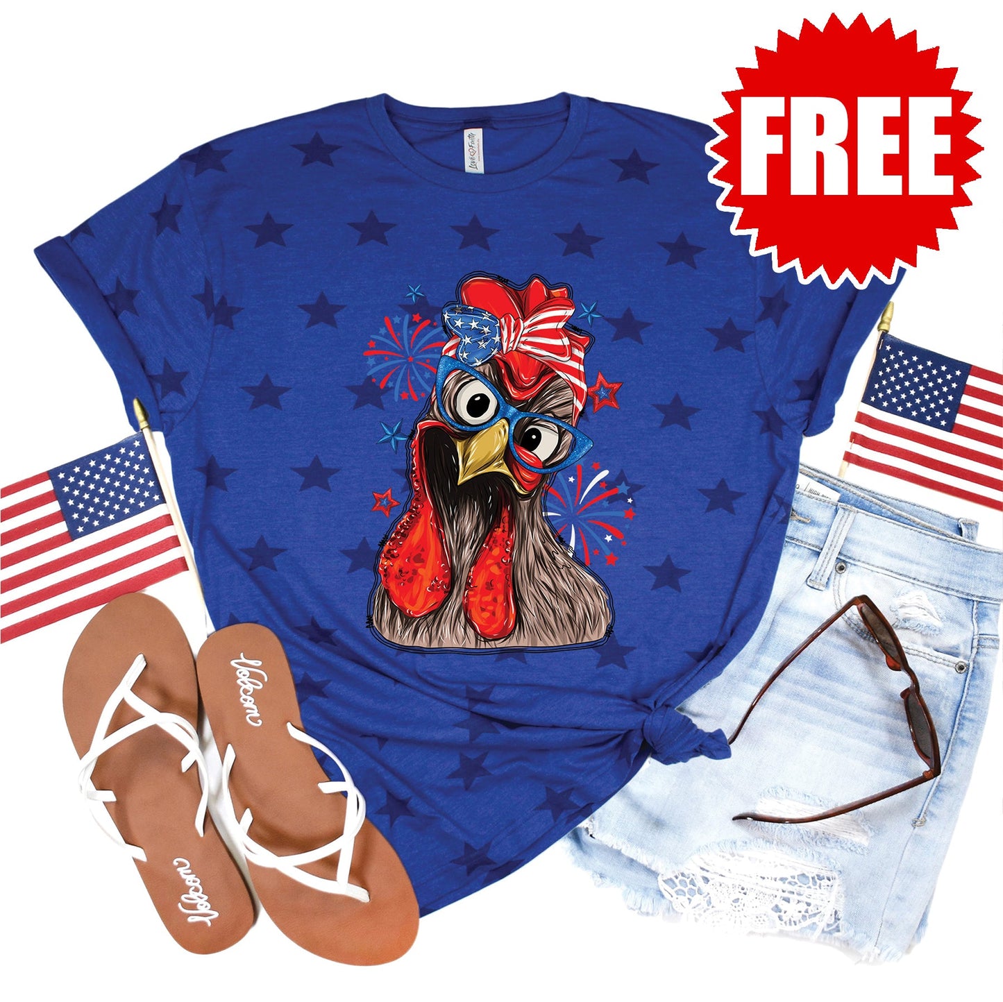 America Chicken Tee - Blue Star Print - 0