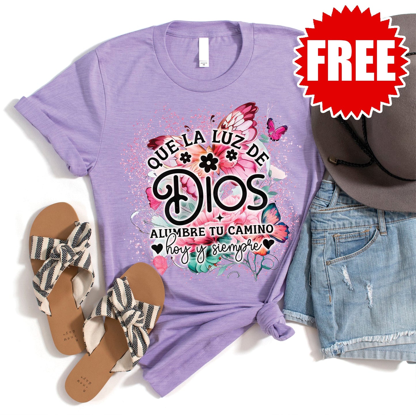Que La Luz De Dios Tee - Heather Dark Lavender - 0