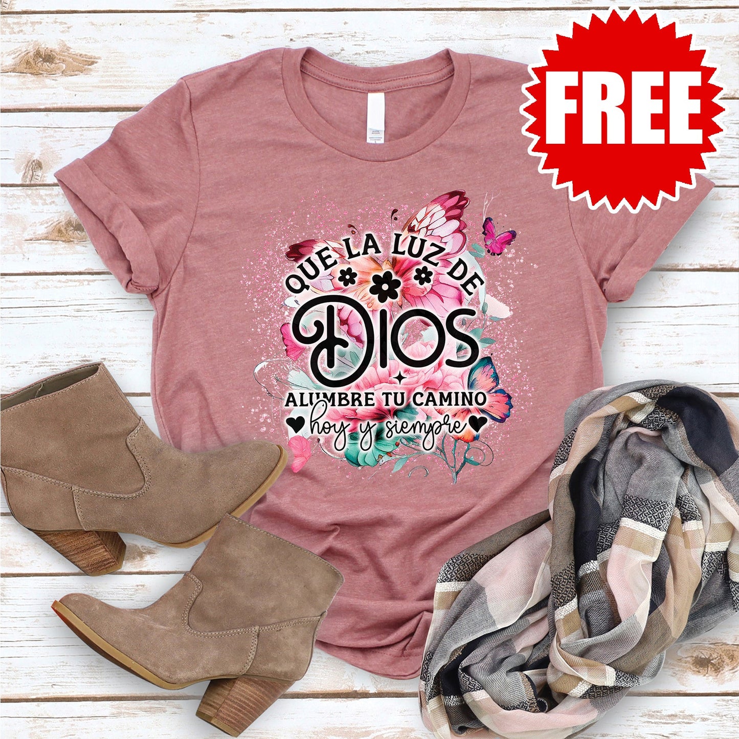 Que La Luz De Dios Tee - Heather Mauve - 0