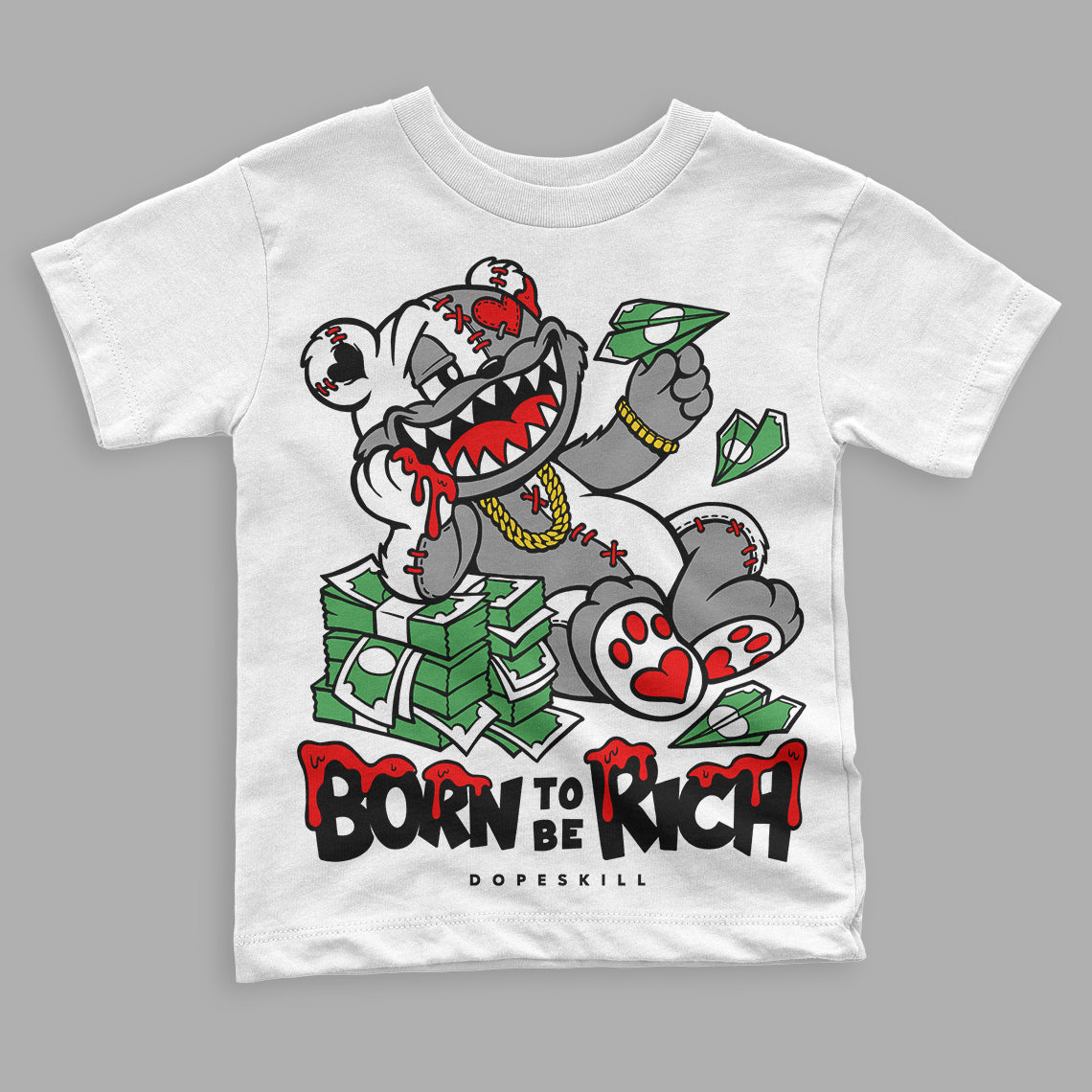 Panda White Black Dunk DopeSkill Toddler Kids T-shirt Born To Be Rich Graphic