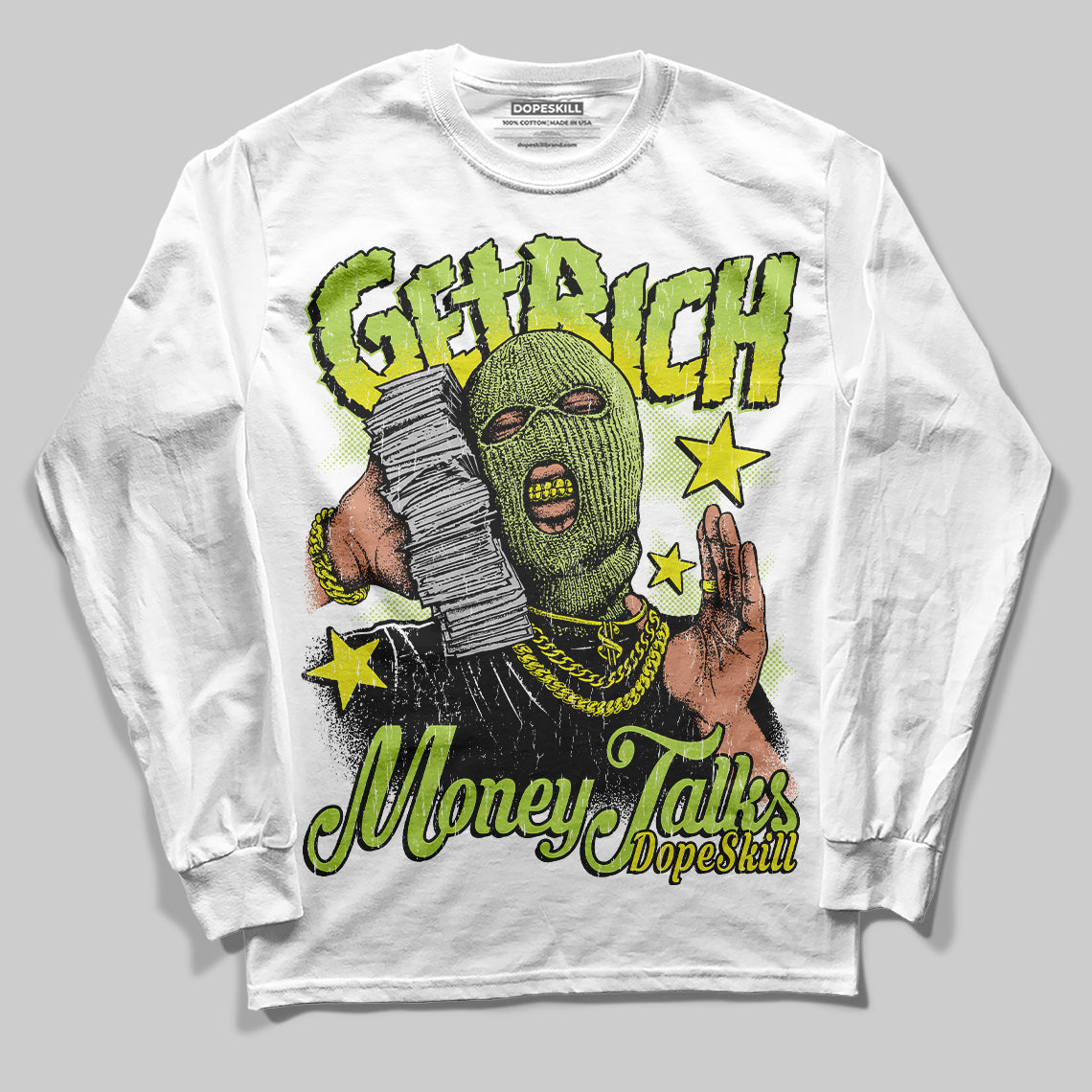 Bright Cactus 13s DopeSkill Long Sleeve T-Shirt Get Rich Graphic