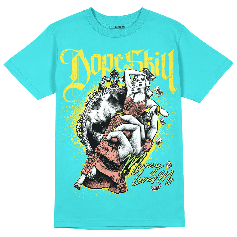 Cyan Burst 9060 DopeSkill Virtual Blue T-Shirt Money Loves Me Graphic