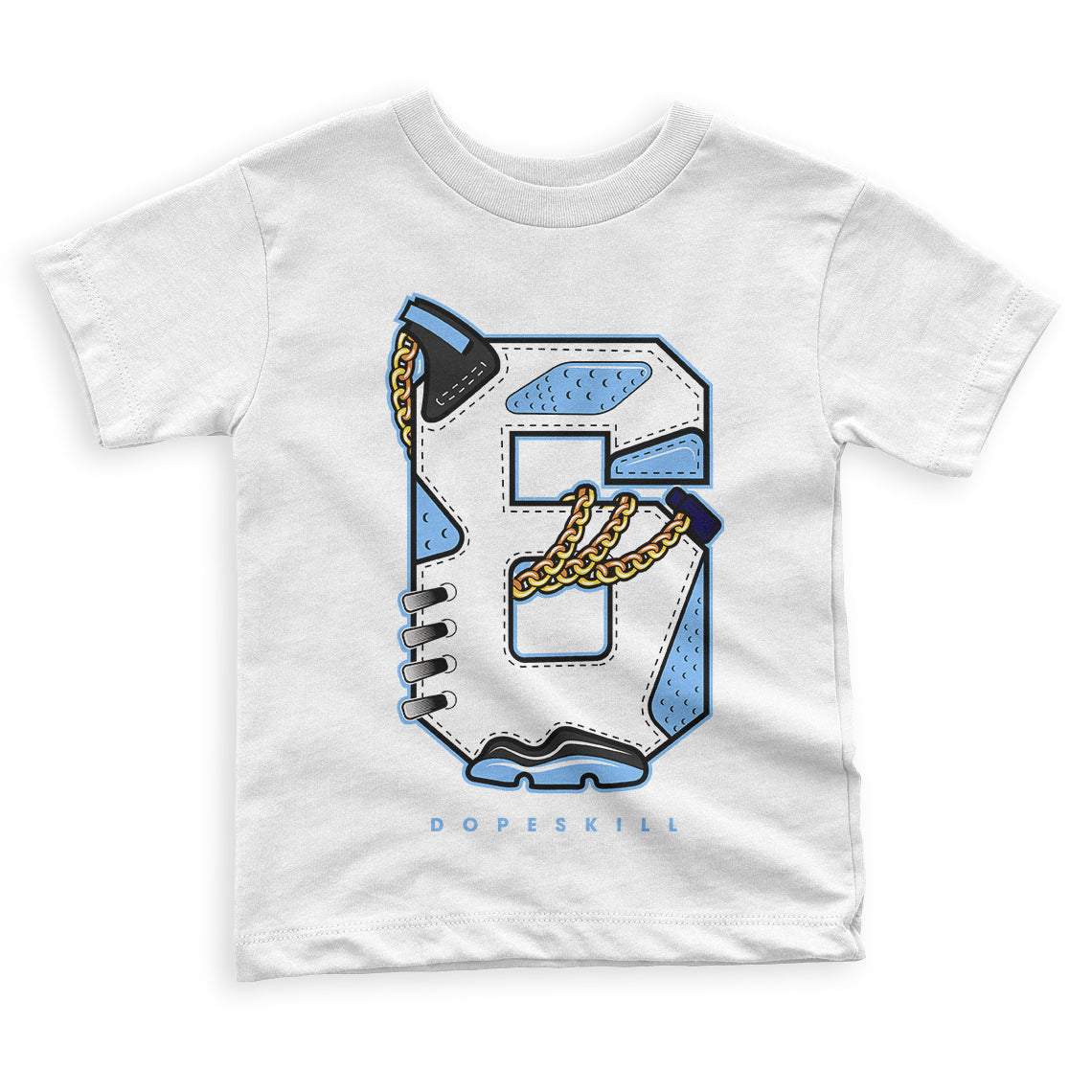 University Blue 6s DopeSkill Toddler Kids T-shirt Number No.6 Graphic