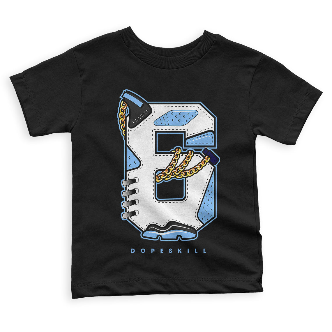University Blue 6s DopeSkill Toddler Kids T-shirt Number No.6 Graphic
