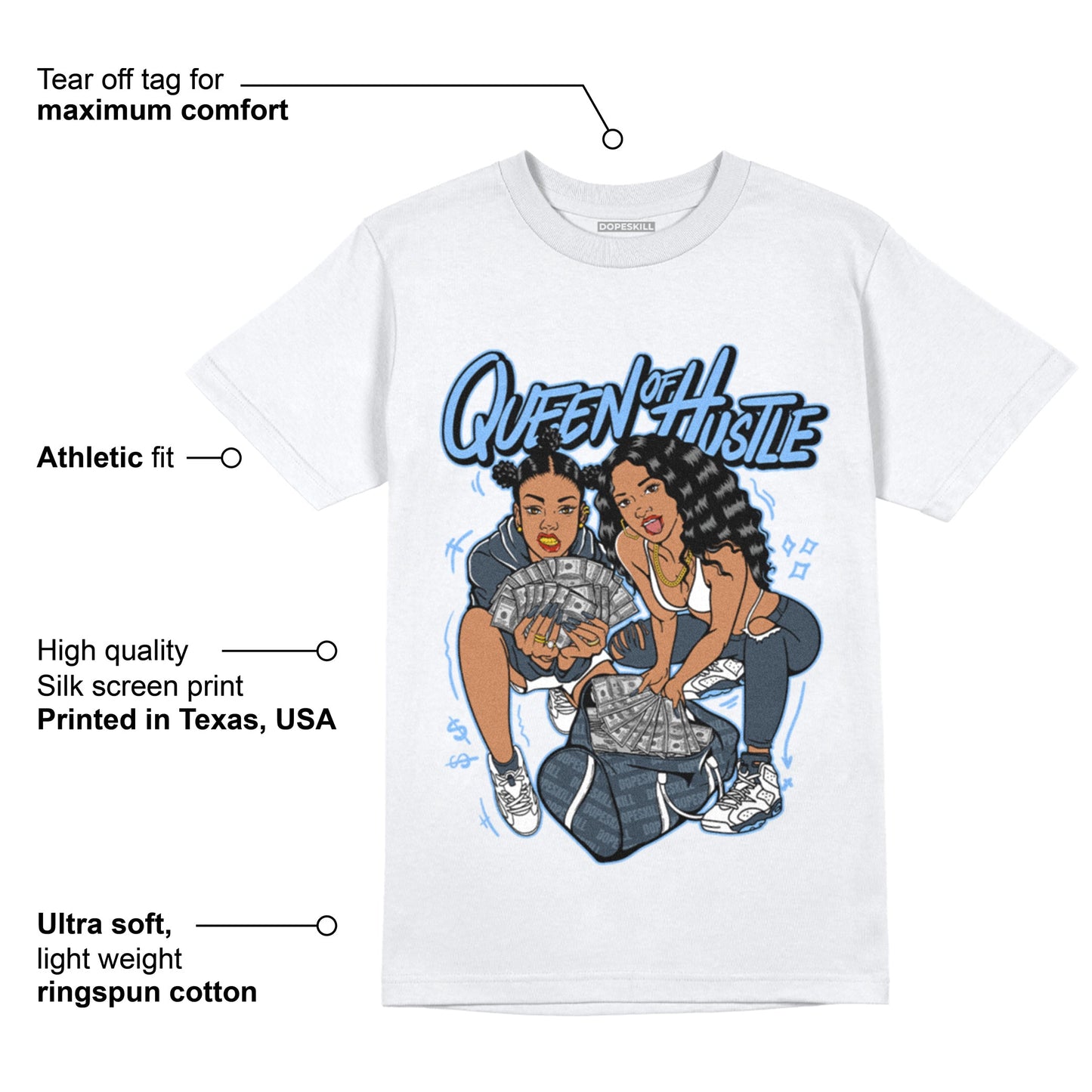 AJ 6 Midnight Navy DopeSkill White T-Shirt Queen Of Hustle Graphic