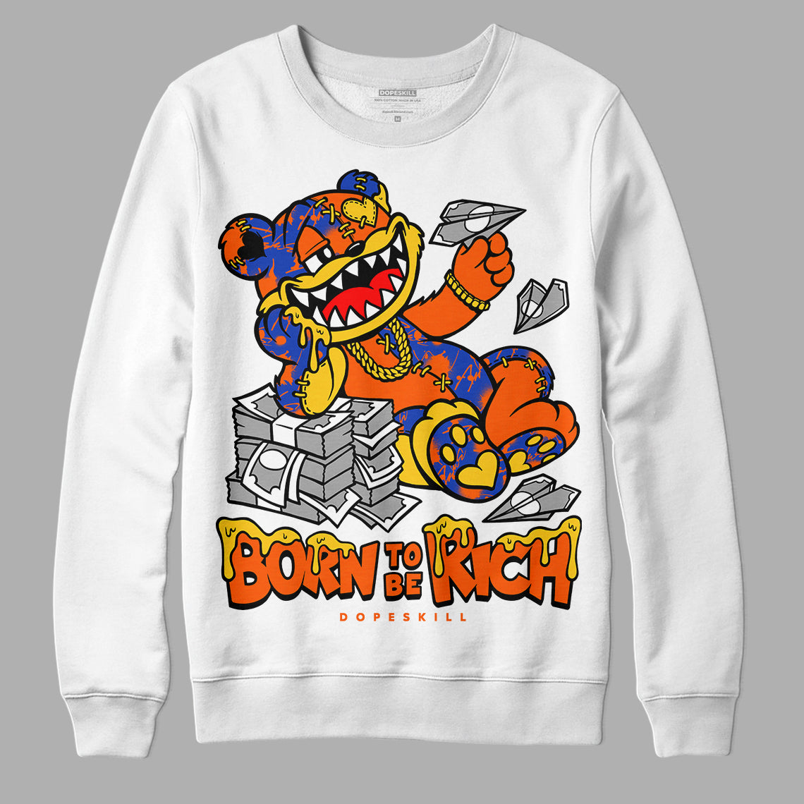 Dunk Futura Orange Blaze DopeSkill Sweatshirt Born To Be Rich Graphic
