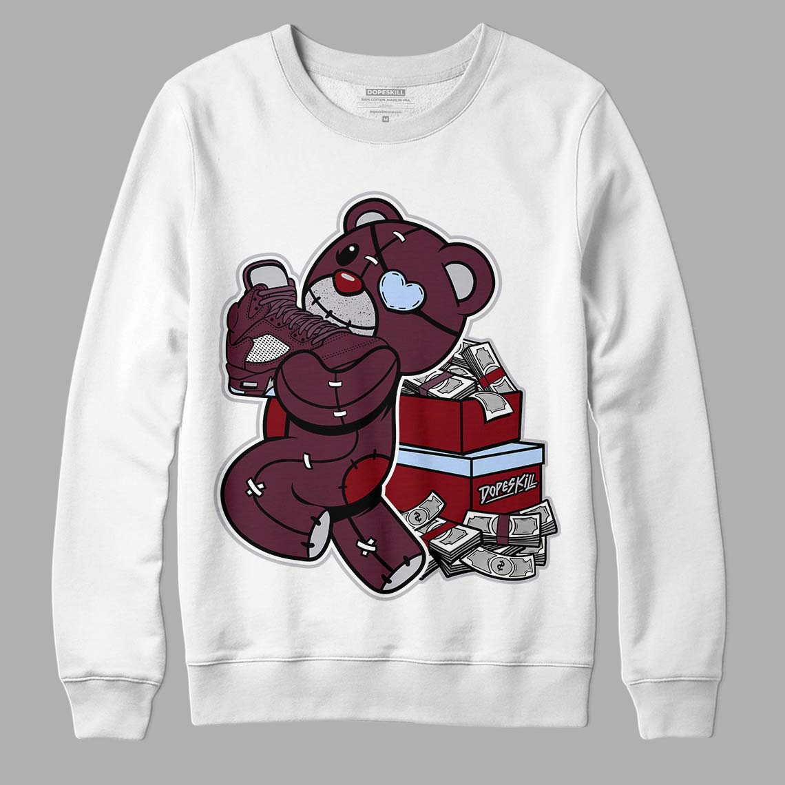 Burgundy 5s DopeSkill Sweatshirt Bear Steals Sneaker Graphic