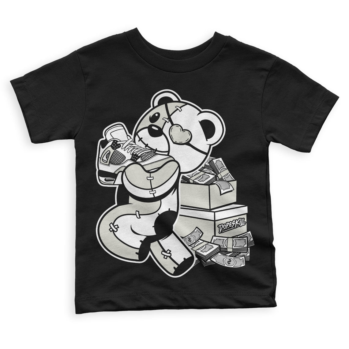 Military Black 4s DopeSkill Toddler Kids T-shirt Bear Steals Sneaker Graphic