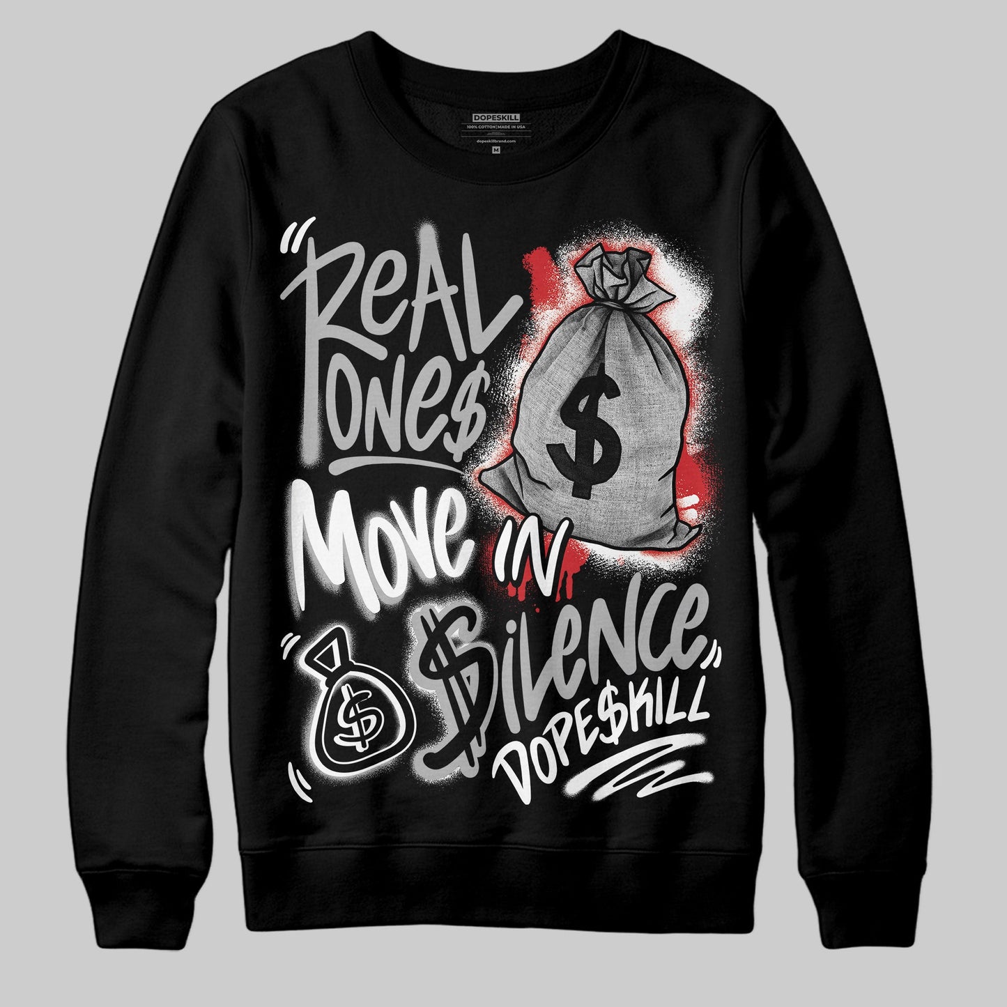 Black Cement 3s DopeSkill Sweatshirt Real Ones Move In Silence Graphic