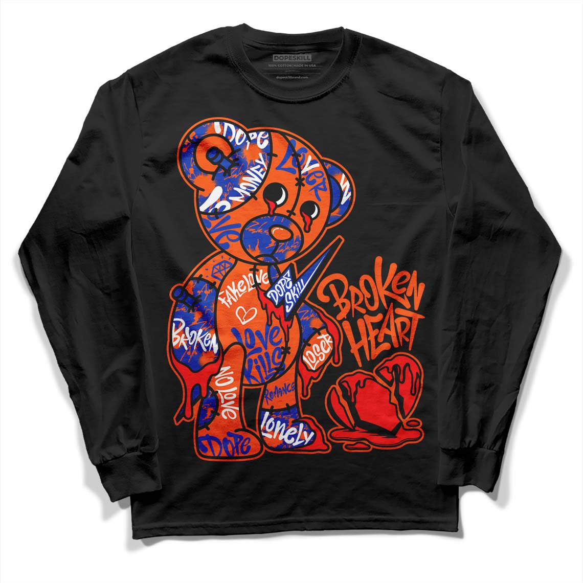 Dunk Low Futura Orange Blaze DopeSkill Long Sleeve T-Shirt Broken Heart Graphic