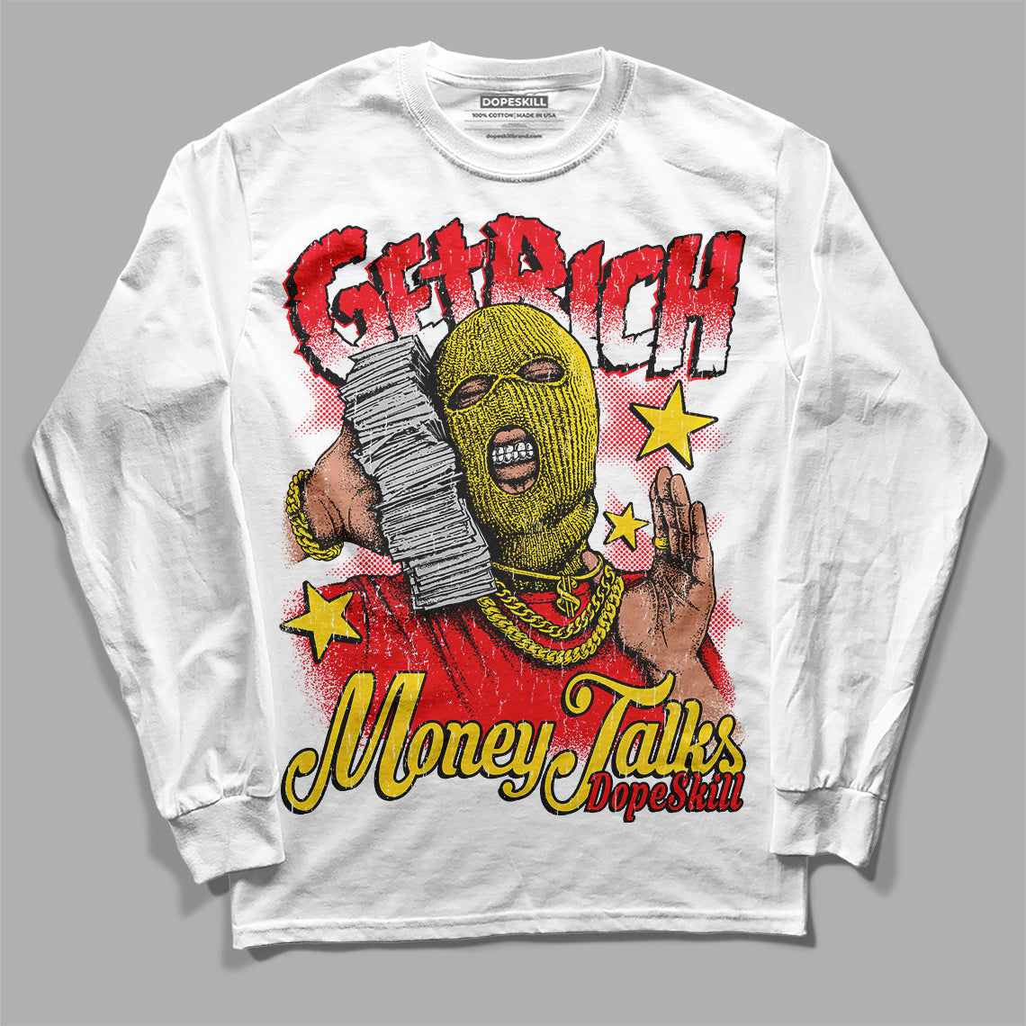 Red Thunder 4s DopeSkill Long Sleeve T-Shirt Get Rich Graphic