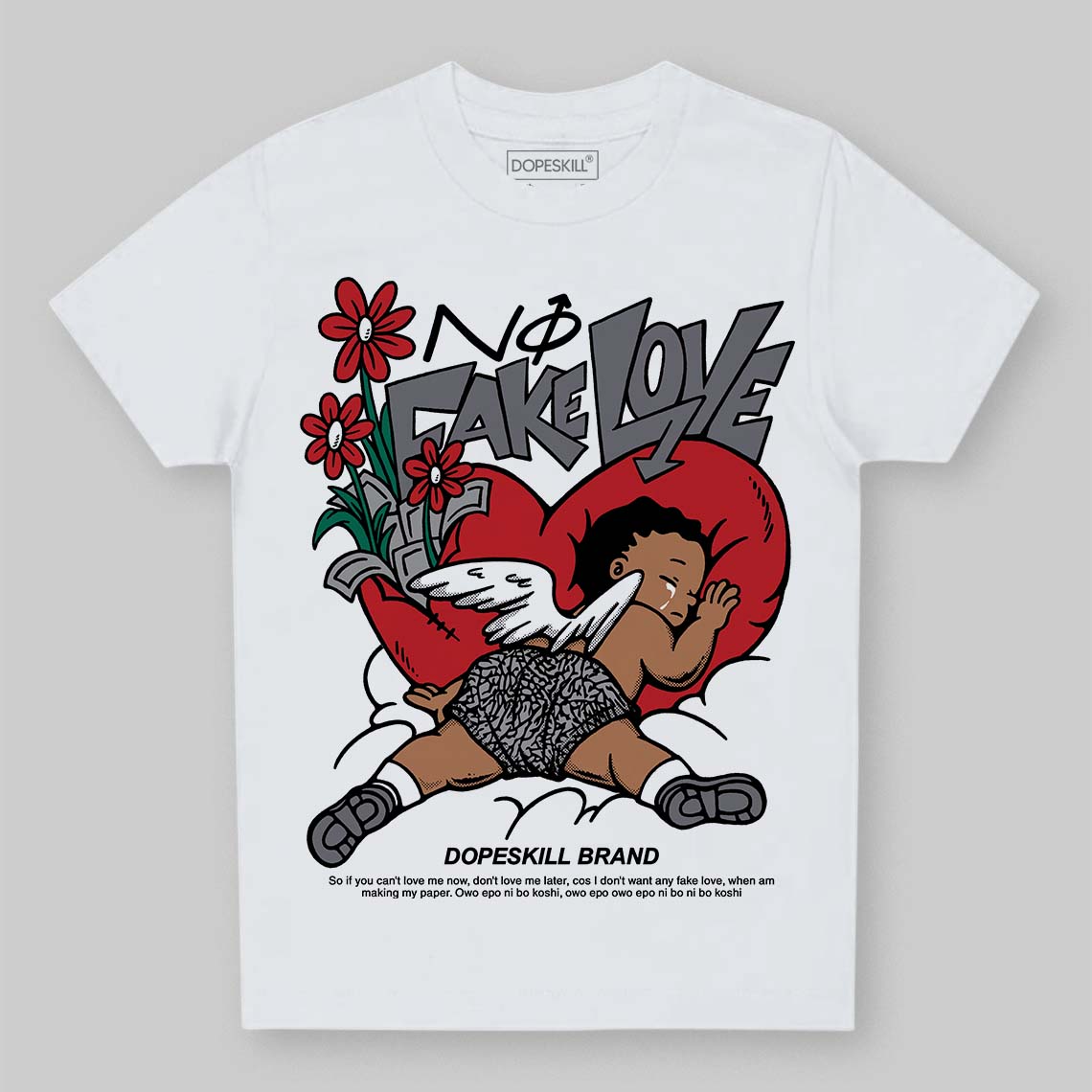 Cement Grey 3s DopeSkill Toddler Kids T-shirt No Fake Love Graphic