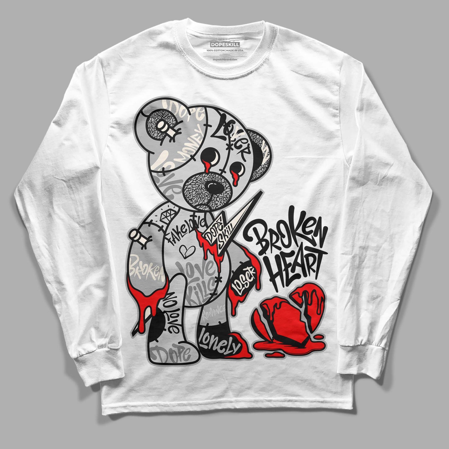 Off Noir 3s DopeSkill Long Sleeve T-Shirt Broken Heart Graphic
