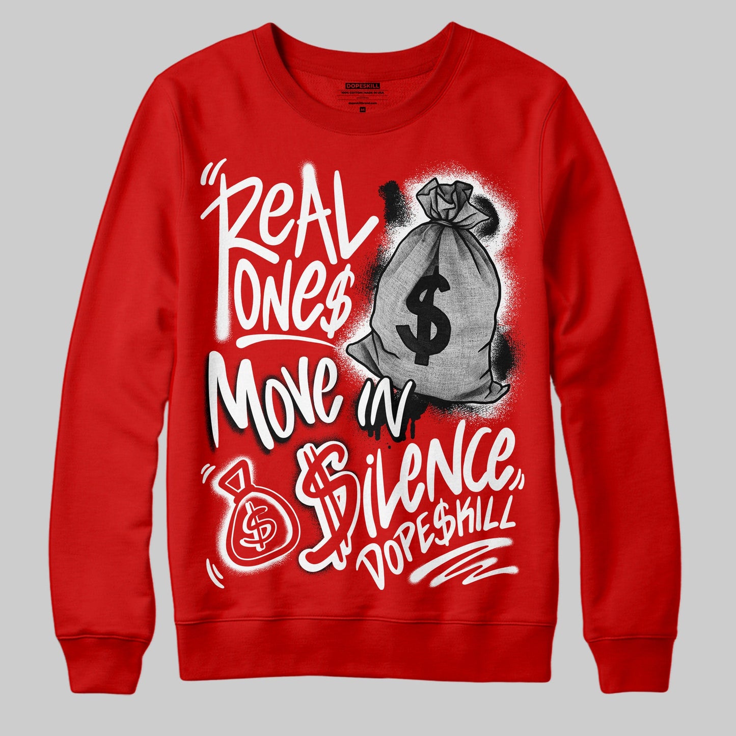Bred Velvet 11s DopeSkill Red Sweatshirt Real Ones Move In Silence Graphic