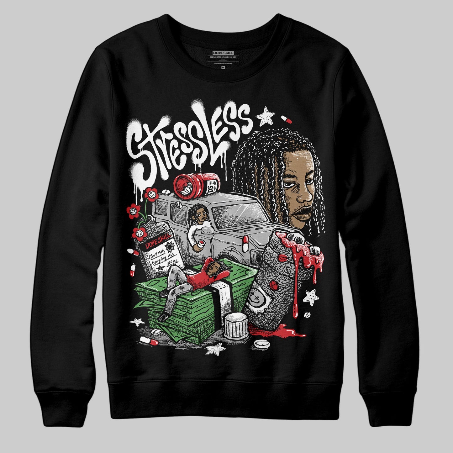 Black Cement 3s DopeSkill Sweatshirt Stressless Graphic
