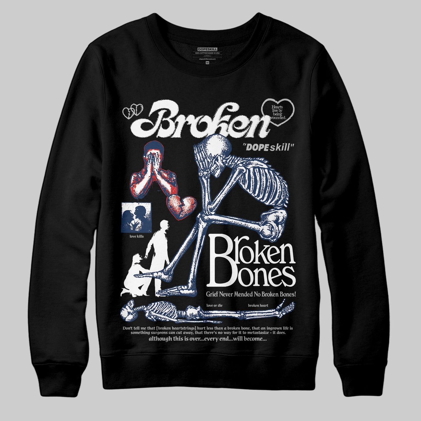 Summit White Navy 4s DopeSkill Sweatshirt Broken Bones Graphic